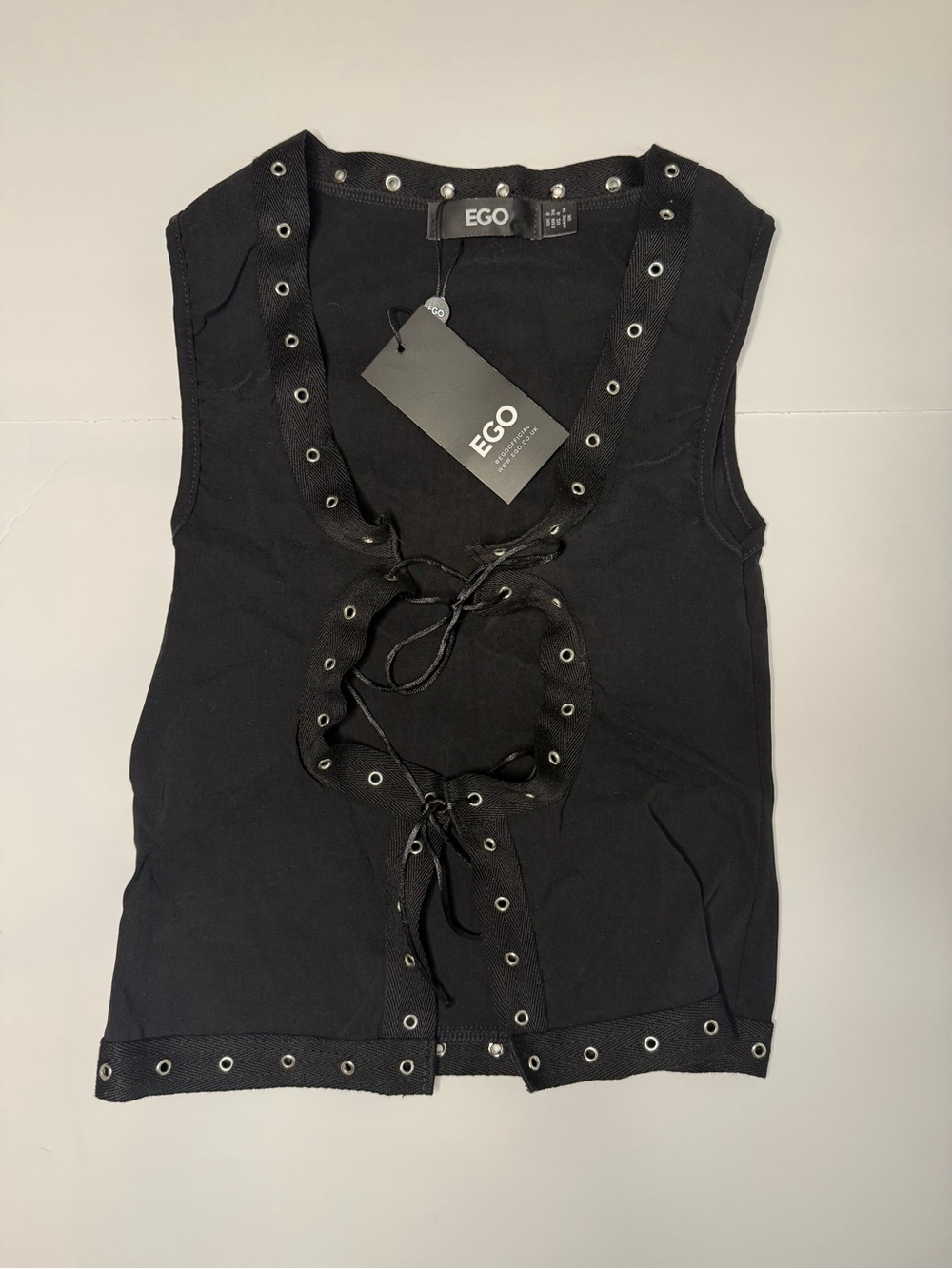 EGO Black Eyelet Lace-Up Sleeveless Tank